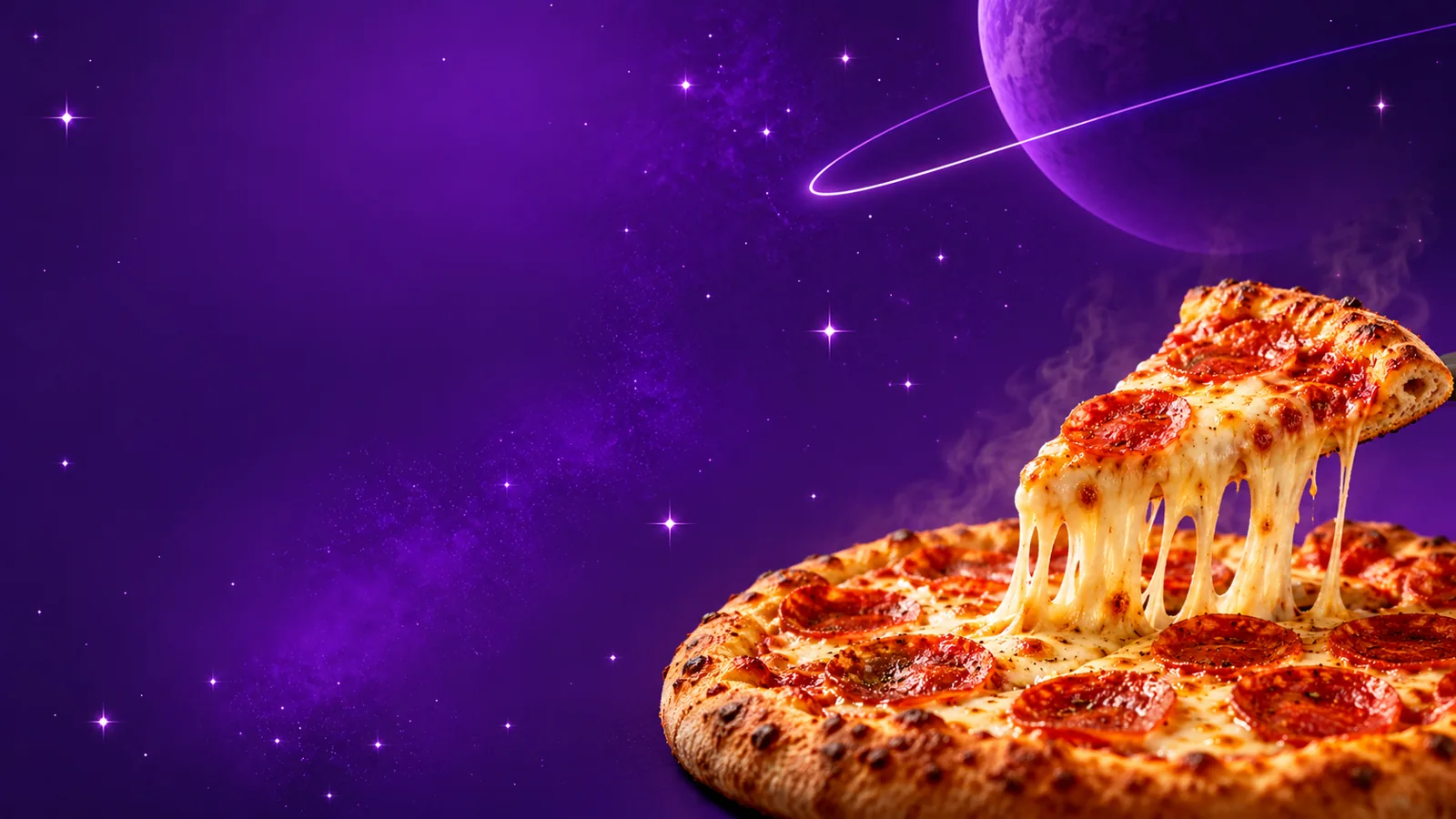 Pizza recién horneada de Cheesy Planet