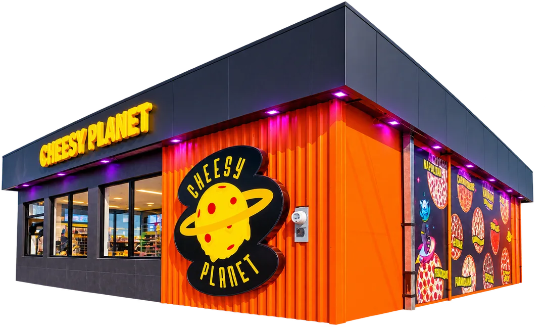 Fachada de una sucursal Cheesy Planet
